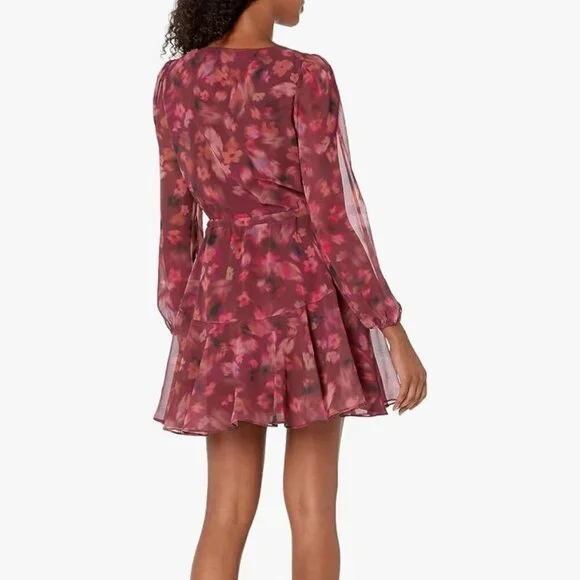 NWT BB Dakota by Steve Madden Burgundy Floral Kara Mini Dress, Size Small - Picture 2 of 16